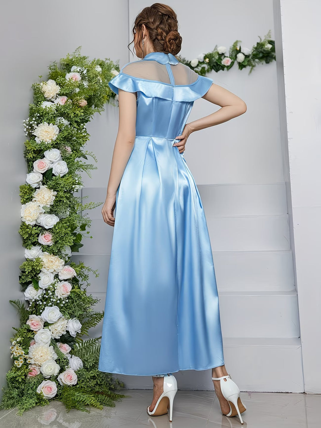 Damen-Midikleid mit Transparentem Mesh-Einsatz