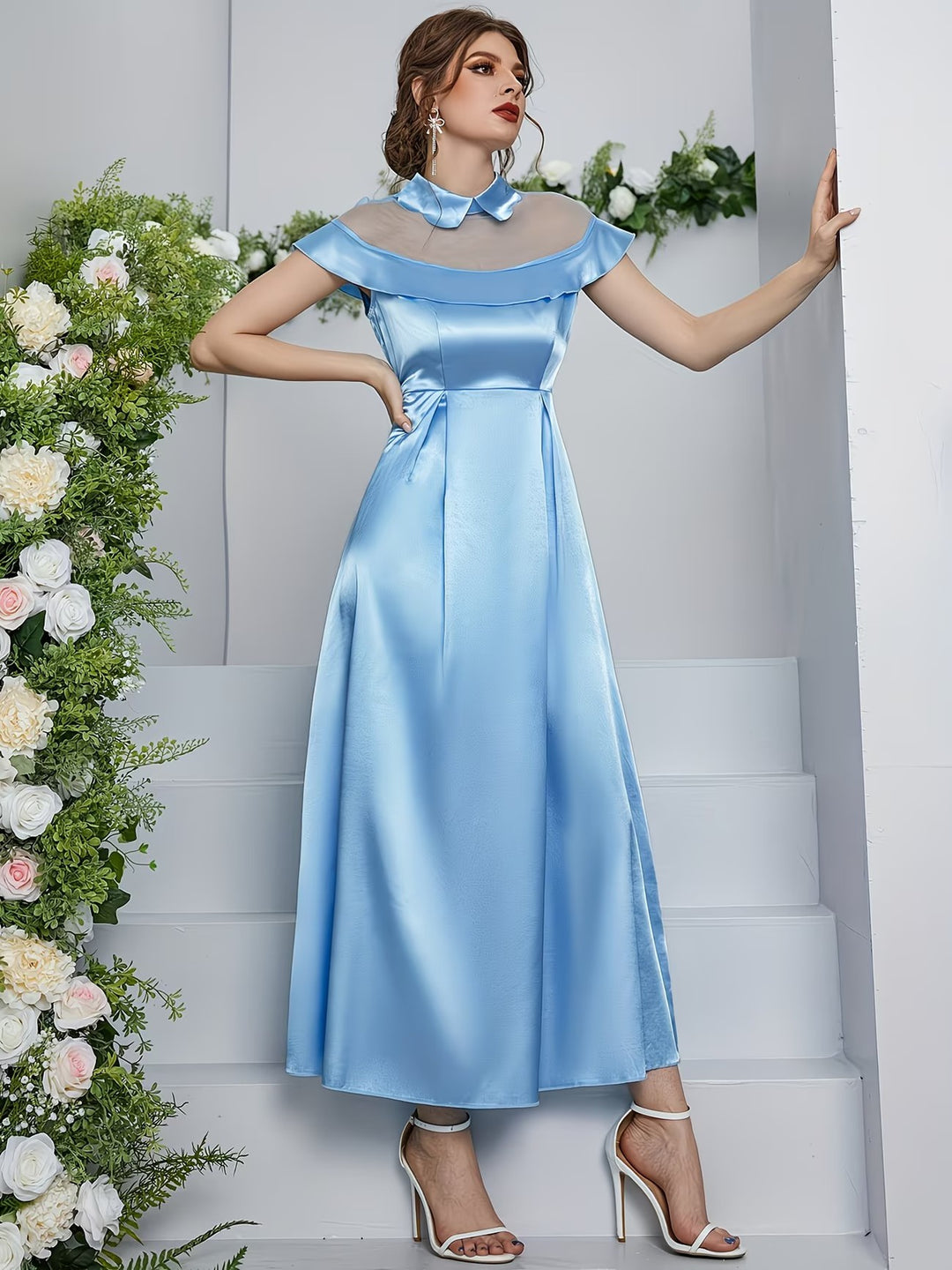 Damen-Midikleid mit Transparentem Mesh-Einsatz