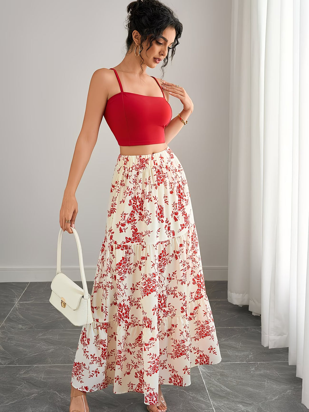 Damen-Zweiteiler mit Crop-Top und Maxirock
