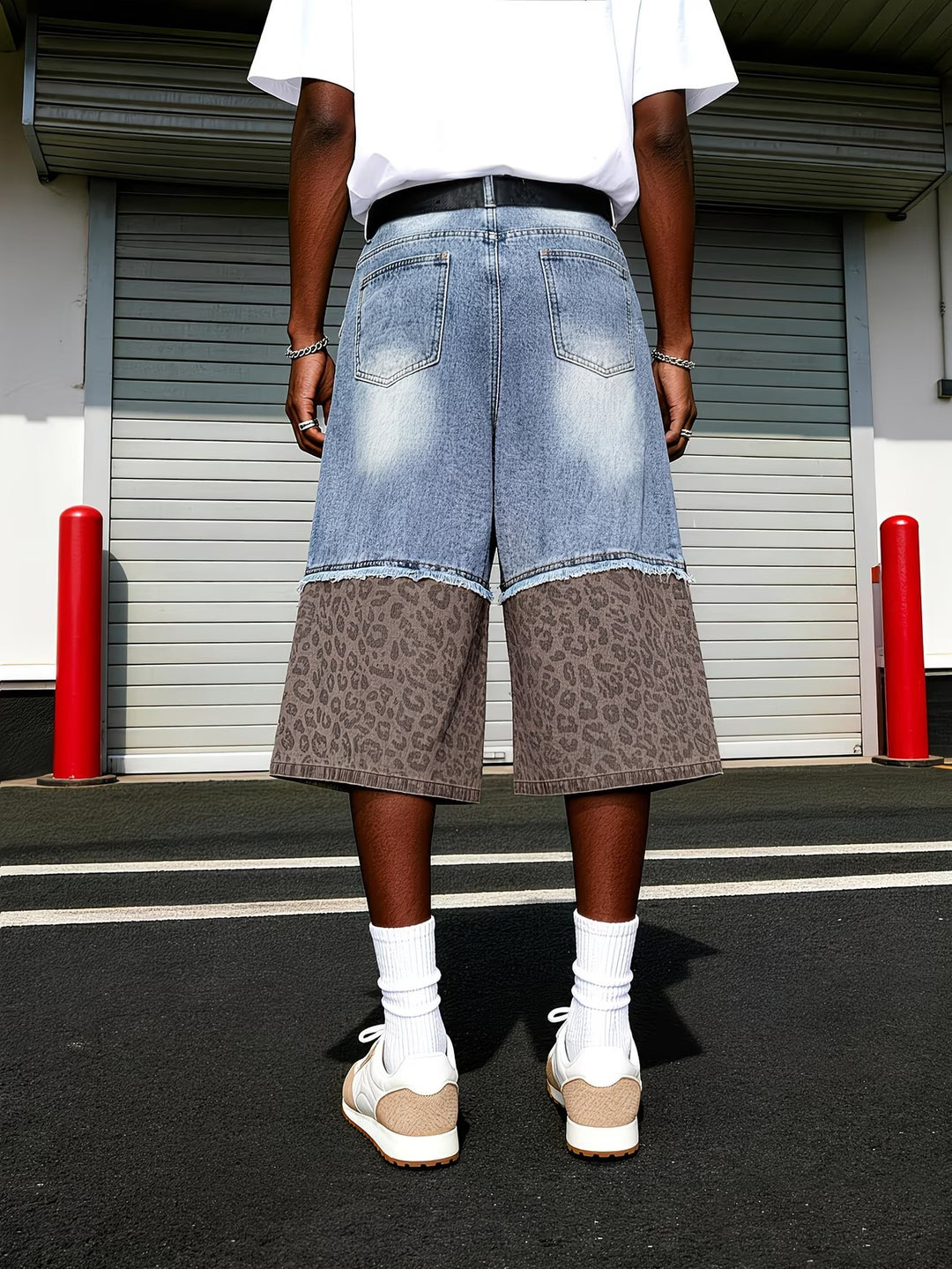 Herren Zweifarbige Weitbein Shorts